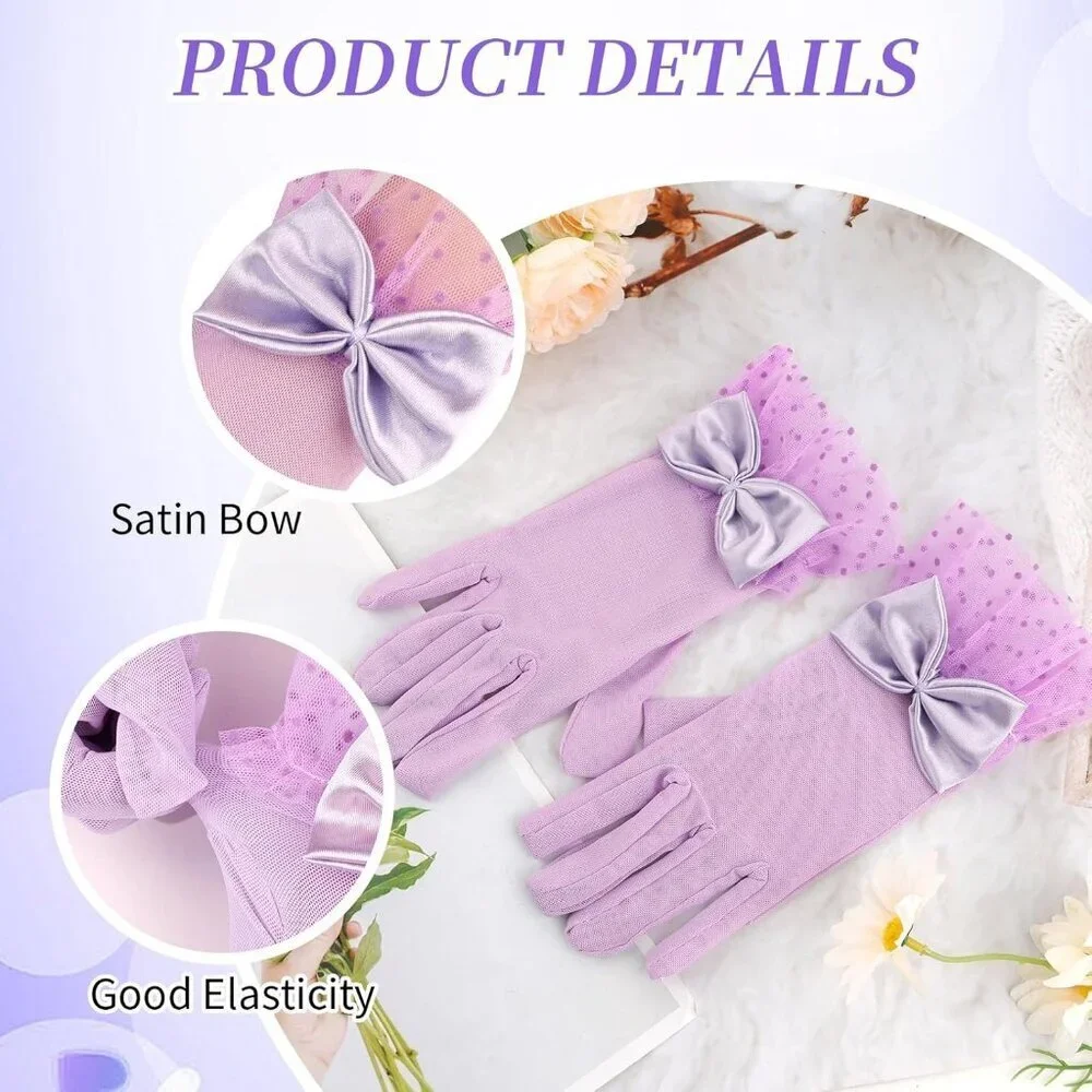 Women's Purple Bow Short Lace Veil Feather Derby Party Elegant Gloves Styles